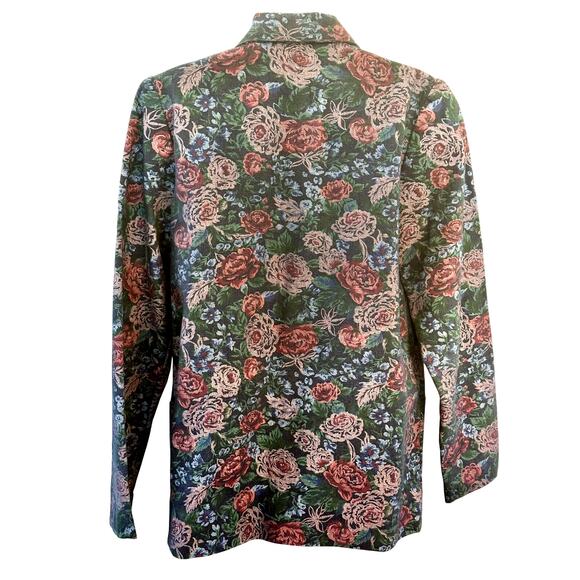 Handmade Floral Print Denim Dark Cabbage Rose Woman’s Jacket Very Good Condition - Picture 3 of 9